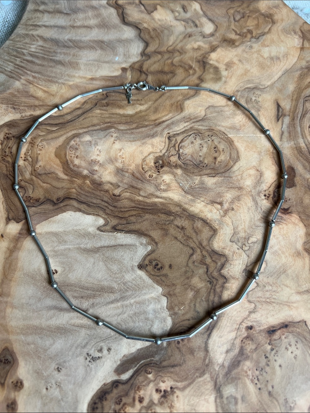 Crown Trifari Vintage Mid Century Minimal Silver-Tone Bead & Tube Necklace